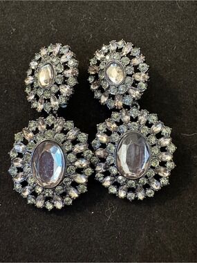 Elegant Silver-Tone Blue Crystal Drop Earrings